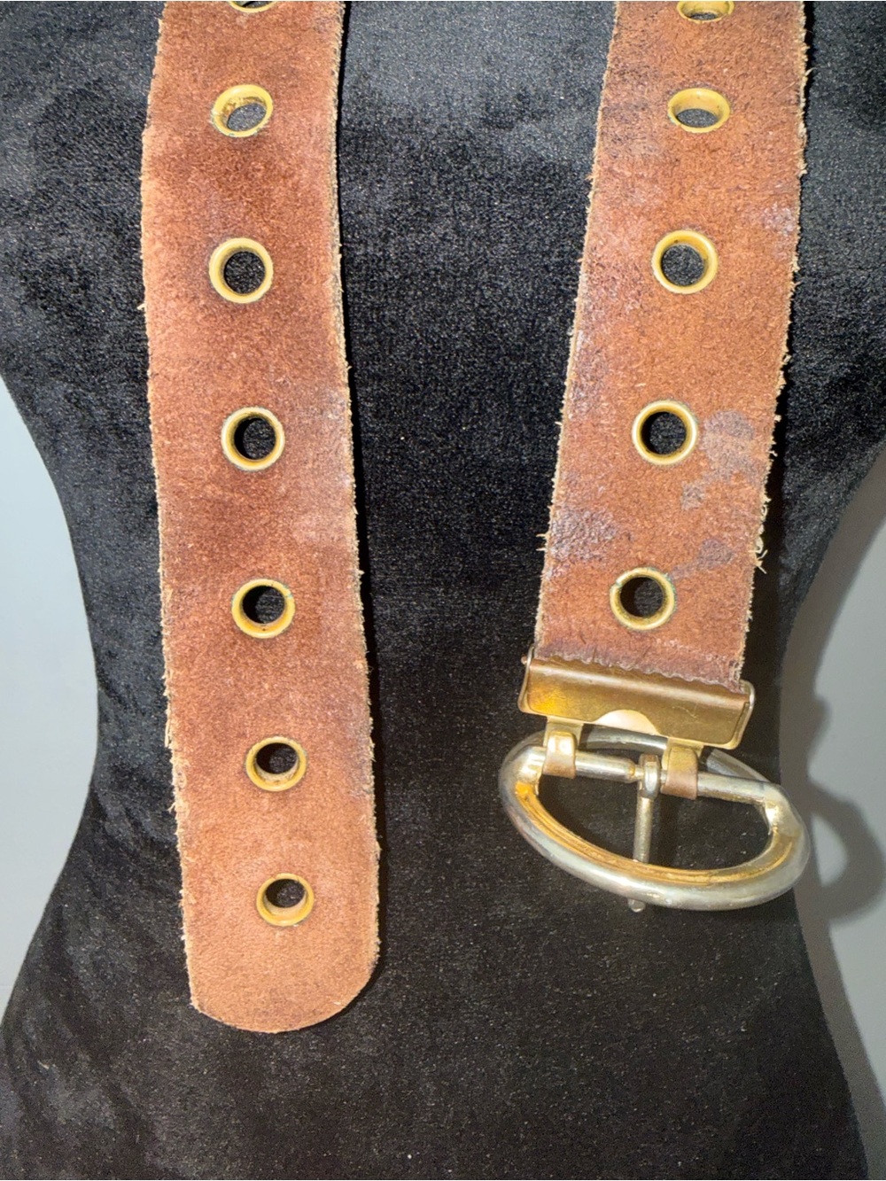 Vintage Brown Leather Double Grommet Wrap Belt | Silver Round Buckle | Boho - Picture 4 of 6